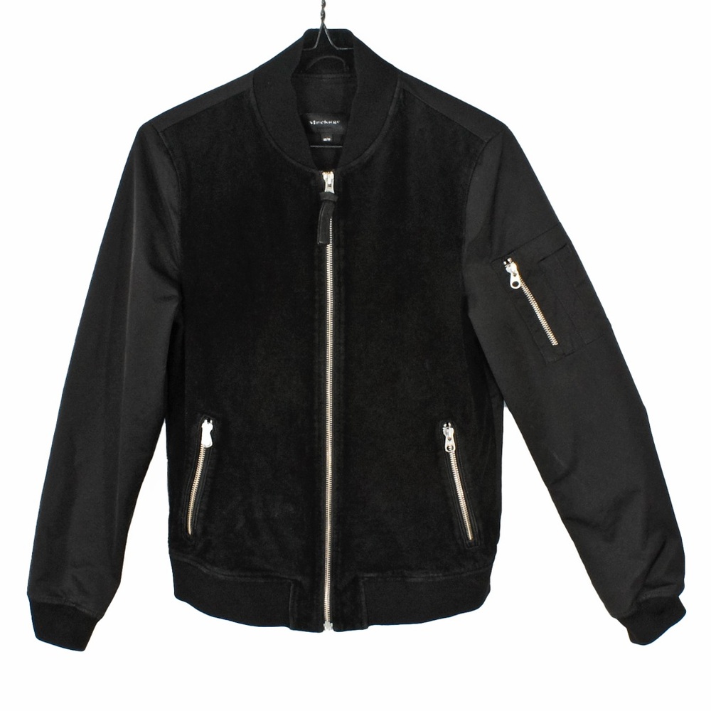 Mackage Vimka Bomber Suede Leather Front Black Jacket